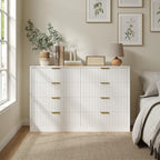 White 8 Drawer Dresser for Bedroom, 55" Wide Fluted Chest of Drawers with Gold Metal Handles, Modern Wooden Dresser, Closet Storage Organizer Mid Century TV Stand for Living Room Hallway by RESOM
