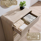 Aitjunz Modern 5 Drawers Dresser for Bedroom, 45" Tall Curved Dresser,Cream - Image 4