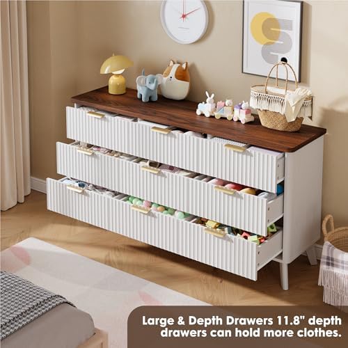 GarveeHome Fluted Dresser for Bedroom with 9 Deep Drawers, White - Image 5