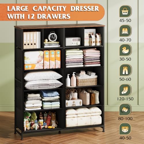 WLIVE Tall Fabric Dresser for Bedroom, 12 Drawer Dressers, Chest of Drawers - Image 5