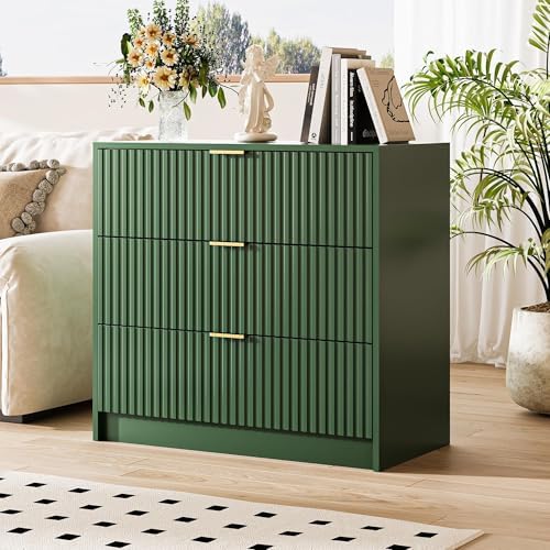 MAISONARIA Green Fluted Dresser for Bedroom, 32 Inch Wide Nightstand with Large Drawer, 3 Drawer End Table for Bedroom, Living Rooms, Offices, and Entryways - Image 7