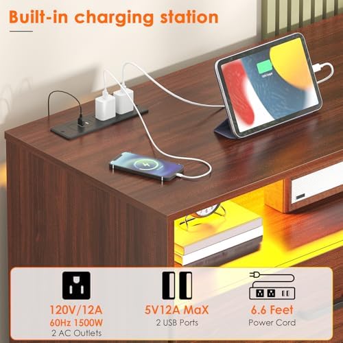 Bigbiglife Dresser for Bedroom, 6 Drawer Dresser with Charging Station and Led Light, Modern Chest of Drawers for Bedroom, Living Room (Walnut Brown) - Image 7
