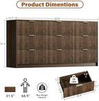 Furniway Walnut Dresser for Bedroom, Modern Dresser with 9 Drawers and Smooth Slides, Wide Chest of Drawers with Golden Handles for Bedroom, Living Room, Closet, 15.7" D x 63" W x 31.5" H - Image 2