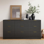 Black 9 Drawer Dresser for Bedroom, 63" Wide Modern Fluted Chest of Drawers, Wooden Dresser with Gold Metal Handles, Mid Century Large Dresser TV Stand for Living Room Hallway - Image 6