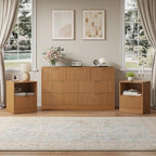3 Pcs Fluted Dresser & 1-Drawer Nightstand Set, Natural Wood丨7 Dressers and Night Stand Set of 2 with Metal Handle, Fluted Modern Wood Chest of Drawers Storage Dressers Set for Bedroom by NOVAMAISON