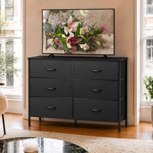 WLIVE Black Fabric Dresser for Bedroom, 6 Drawer Dressers, Chest of Drawers - Image 2