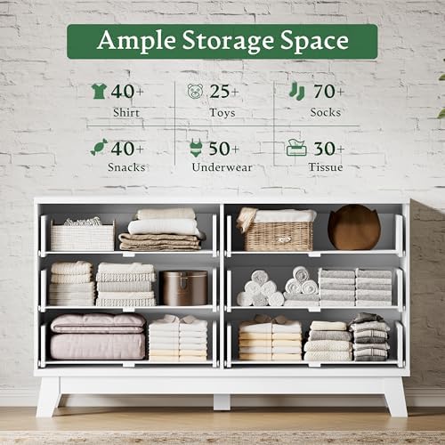Xixini Fluted Dresser with 6 Drawers, 54" Wide Modern Chest of Drawers with Metal Handle, Wooden Dresser TV Stand, Wood Closet Clothes Storage Organizer for Bedroom, Living Room, Hallway, Solid White - Image 4