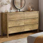 55.1" Wide 6 Drawer Wood Dresser for Bedroom with Legs, Natural Oak - Image 6