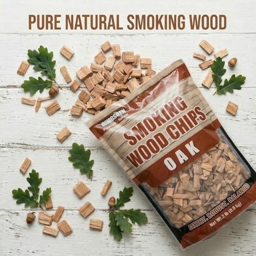 Oak Smoking Wood Chips 2 lb – Natural Hardwood Smoker Chips for BBQ, Grill & Smoker, Strong Classic Smoke Flavor for Beef, Brisket & Ribs, No Chemicals - Image 2