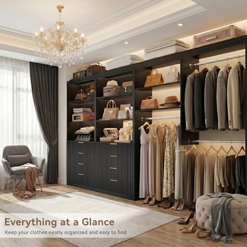 Black 8 Drawer Dresser for Bedroom, 55" Wide Fluted Chest of Drawers with Gold Metal Handles, Modern Wooden Dresser, Closet Storage Organizer Mid Century TV Stand for Living Room Hallway - Image 3