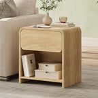 Modern Curved Nightstands Set of 2 with Open Shelf,Natural Oak - Image 5