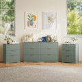 6 Drawer Dresser and Nightstand Sets for Bedroom, Modern Fluted 3 Pcs Bedroom Dresser Furniture Sets, Wood Chest of Drawers and Nightstand Set of 2 with Metal Handles, Green by METOTI