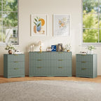 6 Drawer Dresser and Nightstand Sets for Bedroom, Modern Fluted 3 Pcs Bedroom Dresser Furniture Sets, Wood Chest of Drawers and Nightstand Set of 2 with Metal Handles, Green by METOTI
