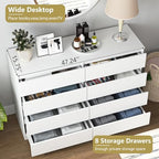 VERYKE White 8 Drawer Dresser for Bedroom,Chest of Drawers with No-Handle Design for Closet,Modern Wood Dresser Bedroom Storage Furniture - Image 5