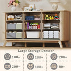 HUAHUU Fluted 9 Drawers Dresser, 60" Mid Century Modern & Chests of Drawers, Curved Profile Design, Dresser TV Stand, for Entryway, Hallway, Bedroom, Oak - Image 5