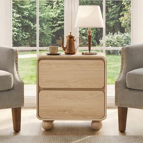 AVZEAR Modern 2 Drawer Dresser, 2 Drawer Nightstand Small Wooden Dresser Chest of Drawers, Handle Free & Curved Profile Design Sofa End Table for Living Room, Nursery, Natural - Image 6