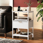 VINGLI Nightstands Set of 2 with Fabric Drawer, White Nightstands with Charging Station, Fluted Night Stand/Bedside Table, Small Night Stand for Bedroom, Bed Side Table with Charging Station, 2 pcs - Image 3