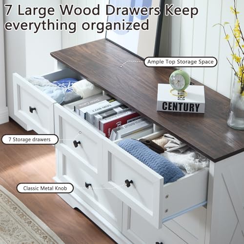 Farmhouse 7 Drawers Dresser for Bedroom with Charging Station,Wood Dressers - Image 5