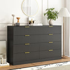 8 Drawer Fluted Dresser with Deep Drawers for Bedroom, Black丨55 Wide Modern Double Dresser, Wooden Chest of Dressers for Closet, Living Room Hallway and Entryway by Provideyouwithbestproduct%EF%BC%81