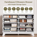 HUANLEGO 48" W Tall Fluted Dresser for Bedroom with 8 Drawer, White - Image 6