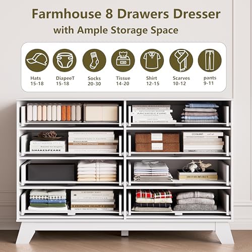 HUANLEGO 48" W Tall Fluted Dresser for Bedroom with 8 Drawer, White - Image 6