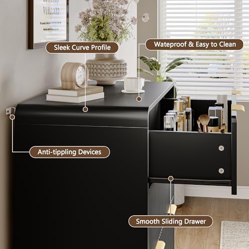 HOUROM 47" Tall Black Fluted Dresser for Bedroom, 5 Drawers Dresser - Image 5