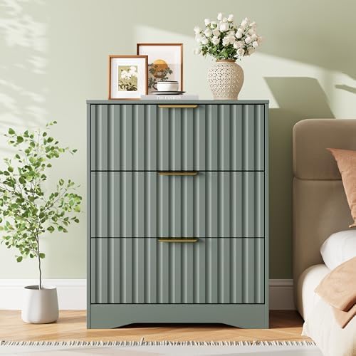 Fluted 3 Drawers Dresser for Bedroom, 30" Tall Modern Wood Dressers, Green - Image 7