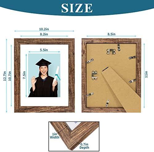 Hongkee 8.5 x 11 Picture Frame Set of 4, Made of Real Glass and Brown Certificate & Diploma Frame, 8.5 by 11 Photo for Wall or Tabletop - Display Picture 6x8 with Mat or 8.5x11 Without Mat - Image 2