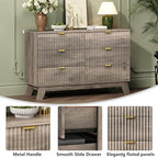 Wodeer 6 Drawer Fluted Dresser for Bedroom, Mid Century Modern Wooden Dresser with 6 Drawers, Dressers & Chests of Drawers with Metal Handle, TV Stand & Storage Organizer for Entryway, Hallway, Grey - Image 5