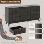 63" Wide Fluted 9 Drawers Dresser for Bedroom,Curved Edge,Black - Image 2