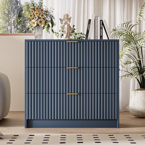 MAISONARIA Fluted Dresser for Bedroom, 32 Inch Wide Nightstand with Large Drawer, 3 Drawer End Table for Bedroom, Living Rooms, Offices, and Entryways, Navy Blue - Image 6