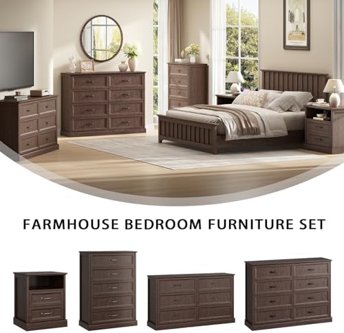 Farmhouse 8 Drawer Dresser for Bedroom, 55" Brown Dresser with TV Stand - Image 4