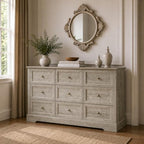 LOUVIXA Farmhouse Dresser 9 Drawer, Bedroom Chest of Drawers, Dressers with 9 Drawers, Wooden Dressers for Bedroom, Living Room, Tv Stand, Entryway(Rustic Yellow) - Image 5