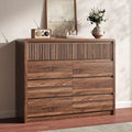 Fluted 8 Drawer Dresser for Bedroom, 50” Wide Modern Dresser & Chest of Drawers with Curved Profile Design, Wood Mid Century Dressers for Bedroom, Living Room, Walnut by BAZELOR
