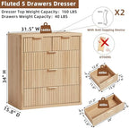 LEYAOYAO Fluted 5 Drawers Dresser for Bedroom, 34" Tall Modern Chest of Drawers with Metal Handle, Curved Profile Design,Natural Wood Drawer Organizer for Bedroom, Living Room, Hallway, Entryway - Image 2