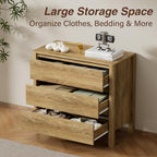 Furniway 31.5" Wide 3 Drawer Wood Dresser for Bedroom, Natural Oak - Image 4