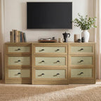 9 Drawers Dresser for Bedroom, 63" Wide Rattan Dressers w/Charging Station - Image 5