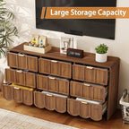 ORRD 9 Drawer Dresser for Bedroom, Modern Closet Chest of Drawers with Wave Fluted Drawer, Wood Storage Small Dresser Organizer for Nursery Bedroom Living Room Hallway Closet (Walnut) - Image 5