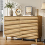 Wood 6 Drawer Dresser, Modern Wood Slat Double Dresser for Bedroom, 47.2" Wide Storage Chest with Deep Drawers, Mid Century Fluted Wooden Cabinet for Bedroom, Living Room - Image 4