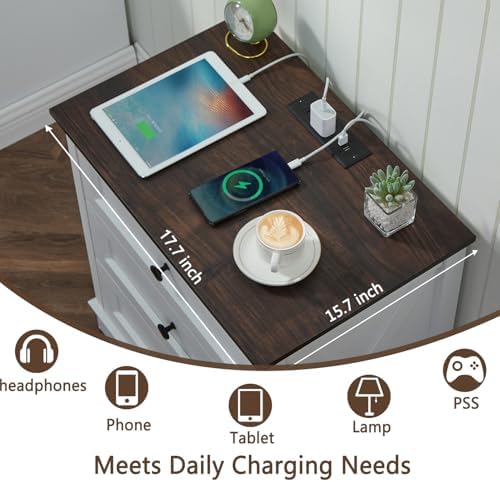 Farmhouse 3 Drawers Dresser for Bedroom,White Dresser with Charging Station - Image 4
