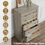 LOUVIXA Farmhouse Dresser 5 Drawer, Bedroom Chest of Drawers, Dressers with 5 Drawers, Wooden Dressers for Bedroom, Living Room, Tv Stand, Entryway(Rustic Yellow) - Image 7