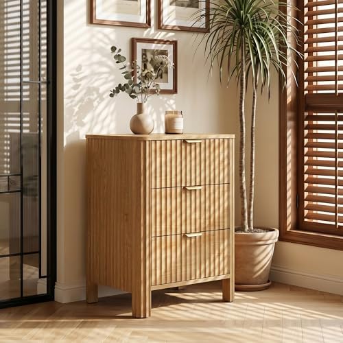 Wodeer 3 Drawer Dresser for Bedroom, 20" W Wood Storage Cabinet with Fluted Design, Modern Chest of Drawers for Living Room, Nursery Clothing Organizer with Metal Slides, Anti-Tipping - Image 5