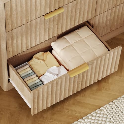 TEENFON Fluted 6 Drawer Dresser for Bedroom, Wide Modern Chest of Drawers with Metal Handle, Curved Profile Design, Wood Closet Clothes Storage Organizer for Bedroom, Hallway, Natural - Image 6