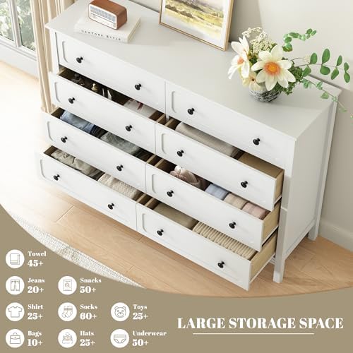 CARPETNAL 55" White Dresser for Bedroom with 8 Drawer & Deep Drawers - Image 4
