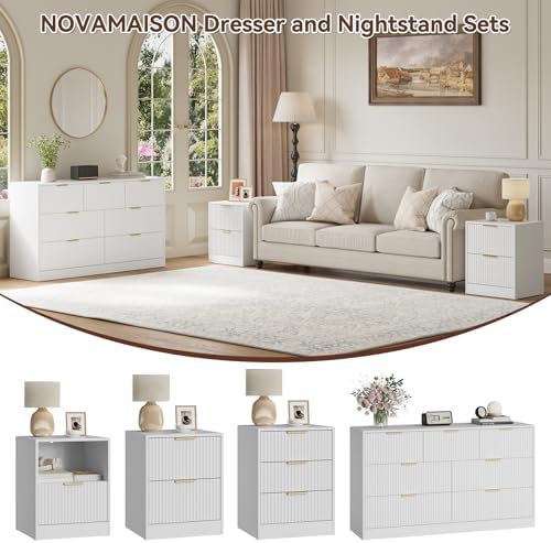 7 Drawer Dresser & 2-Drawer Nightstand Set 3-Piece, White丨55 Wide Bedroom Set Night Stand Set of 2 with Metal Handle, Fluted Wood Chest of Drawers Storage Dressers Set for Bedroom - Image 4