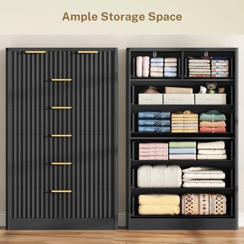 TEENOFN Fluted Dresser for Bedroom with 7 Drawers, 48" Tall Modern Chest of Drawers with Metal Handle, Wooden Dresser TV Stand, Wood Closet Clothes Storage Organizer for Living Room, Hallway, Black - Image 5