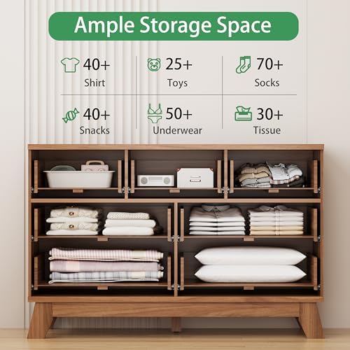 Xixini Fluted Dresser for Bedroom with 7 Drawers, 48" Wide Modern Chest of Drawers with Metal Handle, Wood Dresser TV Stand, Wooden Closet Clothes Storage Organizer for Living Room, Hallway, Walnut - Image 3