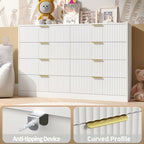 White Dresser with 8 Drawer 55" Wide Fluted Dresser for Bedroom丨Double Drawer Dresser Modern Chest of Drawers with Gold Handle, Wood TV Stand for Bedroom, Living Room, Entryway, White - Image 5