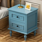 Blue Nightstand Set of 2, Vintage Bedside Tables with Drawers for Bedroom - Image 4