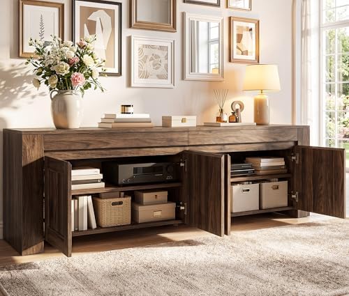 YITAHOME 70 Inch TV Stand with Storage Doors for up to 80" TVs, Dark Walnut - Image 3